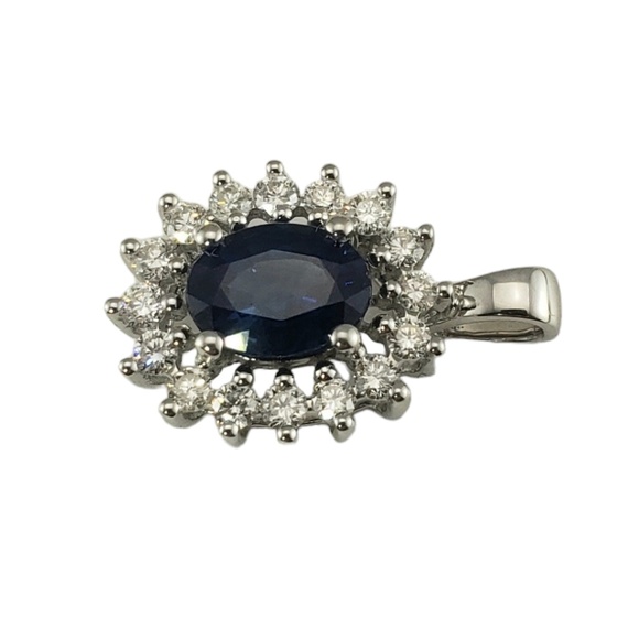 14K White Gold Sapphire and Diamond Pendant Certified #16203 - Picture 3 of 8